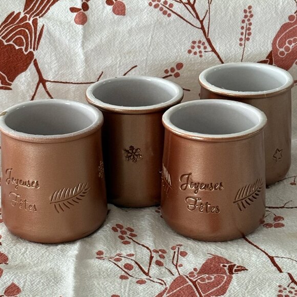 (4) La Fermière Yogurt Pots ~ Bronze Gold ‘Joyeuses Fetes’ - Picture 9 of 10